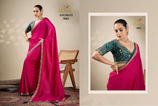 Pure Vichitra Silk Embroidered Saree with Unstitched Blouse