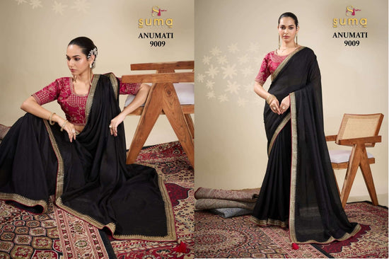 Pure Vichitra Silk Embroidered Saree with Unstitched Blouse