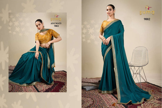 Pure Vichitra Silk Embroidered Saree with Unstitched Blouse