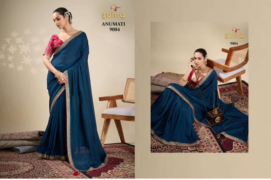 Pure Vichitra Silk Embroidered Saree with Unstitched Blouse