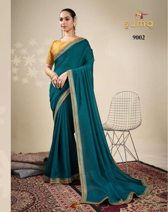 Pure Vichitra Silk Embroidered Saree with Unstitched Blouse