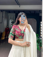 Marble Fabric Lehenga Choli with Sequins, Gota Patti & Embossed Lace Work