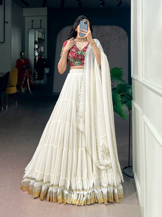 Marble Fabric Lehenga Choli with Sequins, Gota Patti & Embossed Lace Work