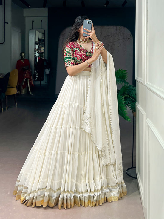 Marble Fabric Lehenga Choli with Sequins, Gota Patti & Embossed Lace Work