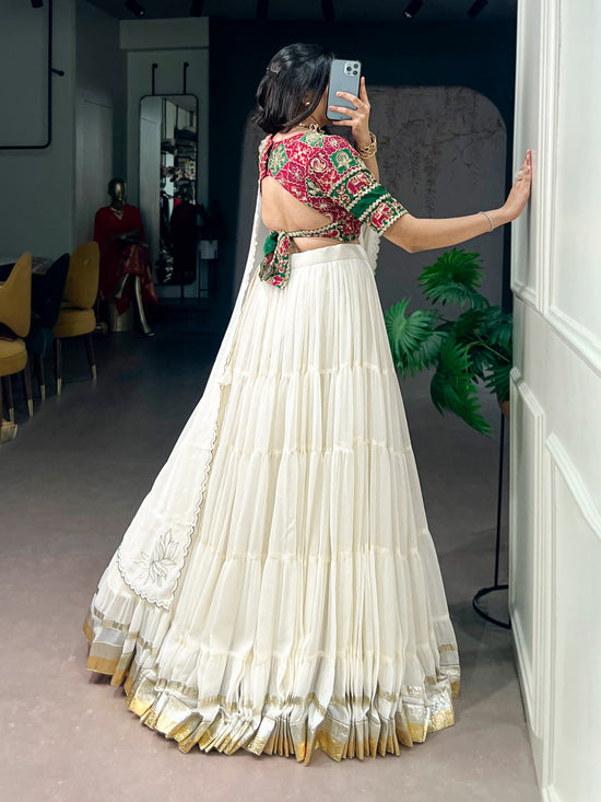 Marble Fabric Lehenga Choli with Sequins, Gota Patti & Embossed Lace Work