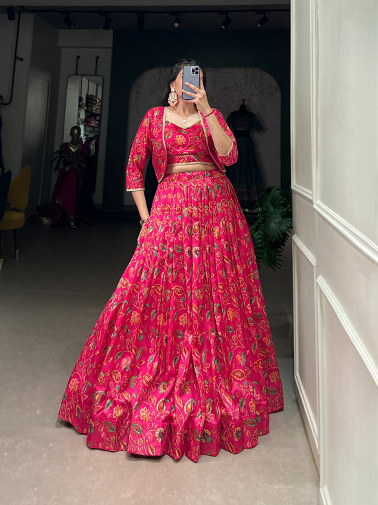 Tasar Silk Floral Printed Lehenga