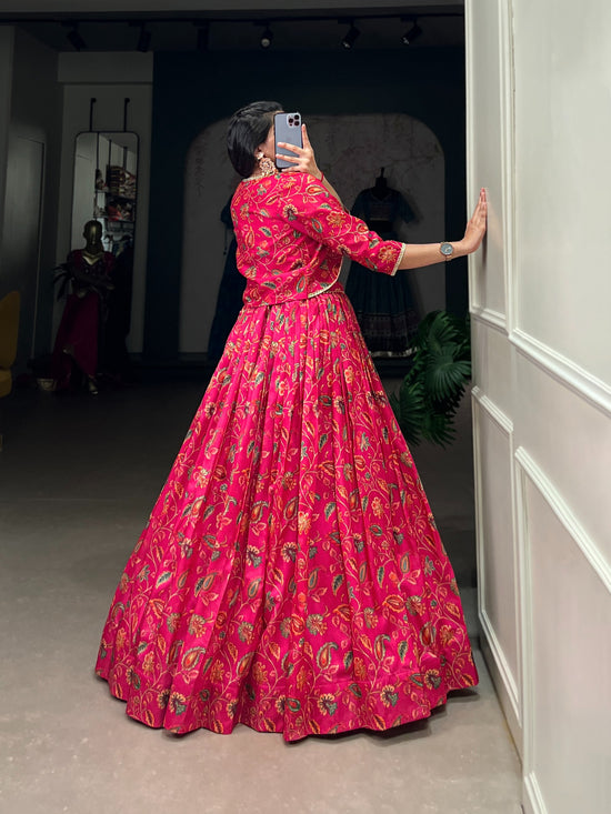 Tasar Silk Floral Printed Lehenga