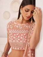 Net Bridal Lehenga Choli with Sequence Embroidery & Lace Border
