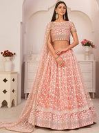 Net Bridal Lehenga Choli with Sequence Embroidery & Lace Border