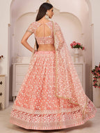Net Bridal Lehenga Choli with Sequence Embroidery & Lace Border