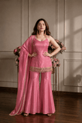 Fandy Fabric Mirror Work Zari Sequins Kurti Pant Dupatta Set