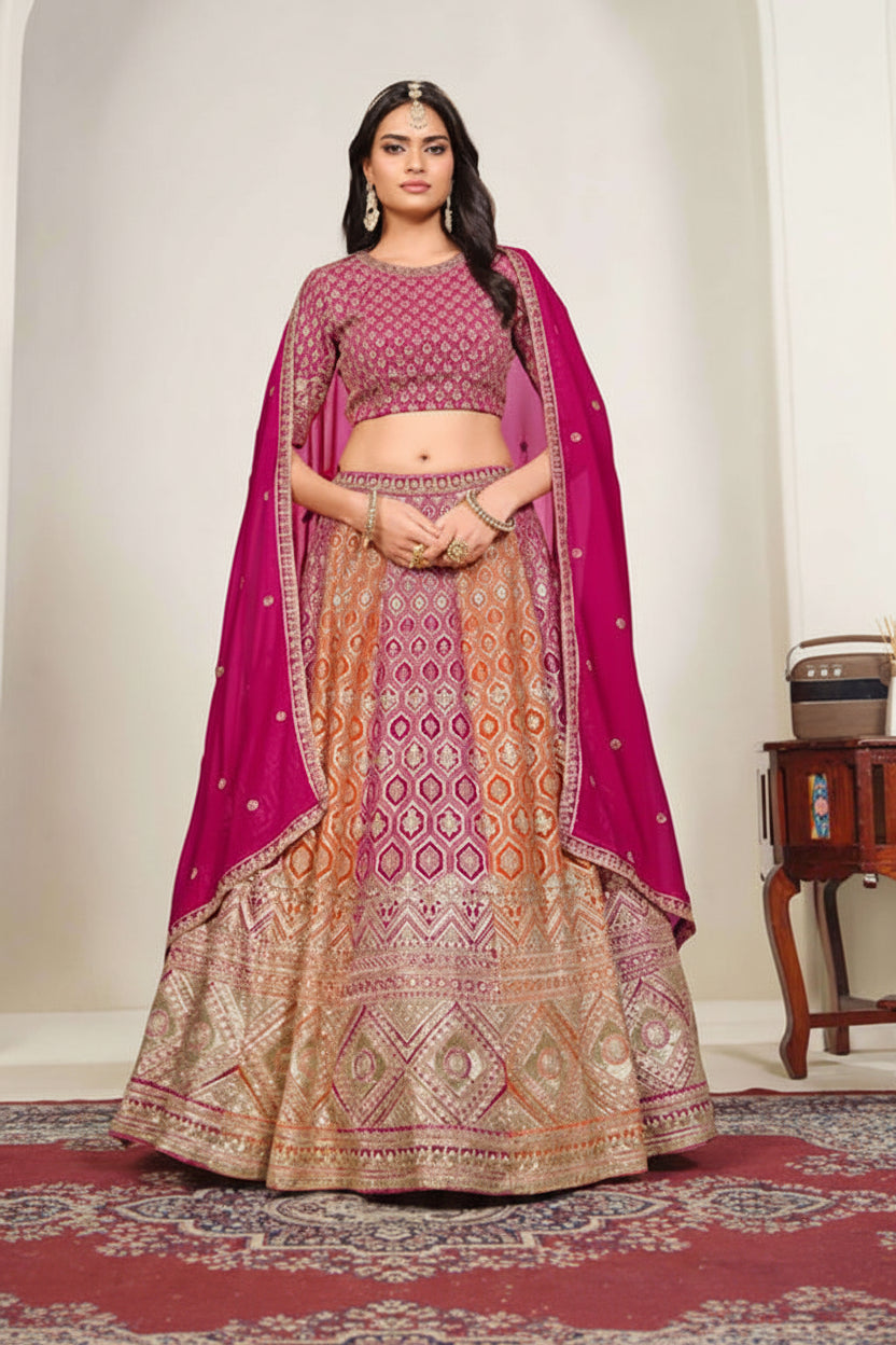 Mehvish Faux Georgette Heavy Embroidered Bridal Lehenga with Cancan & Dupatta