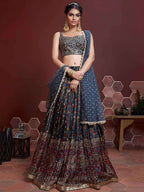 Chinon Lehenga with Real Mirror Work Embroidery & Dupatta