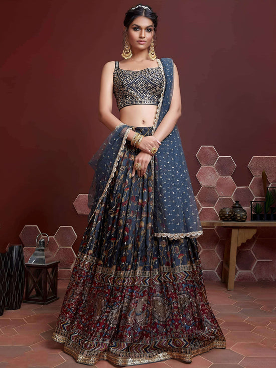 Chinon Lehenga with Real Mirror Work Embroidery & Dupatta