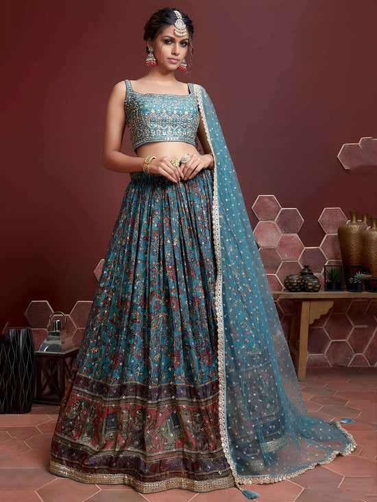Chinon Lehenga with Real Mirror Work Embroidery & Dupatta