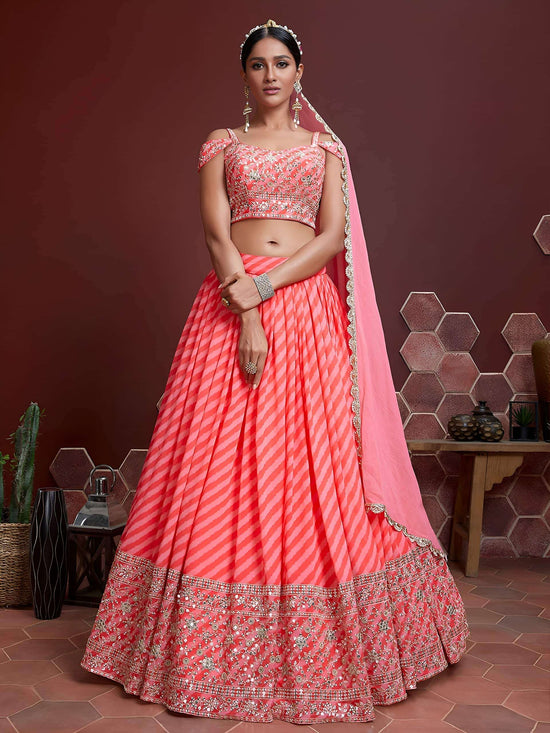 Chinon Lehenga with Real Mirror Work Embroidery & Dupatta