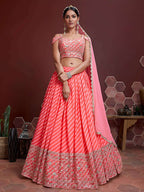 Chinon Lehenga with Real Mirror Work Embroidery & Dupatta